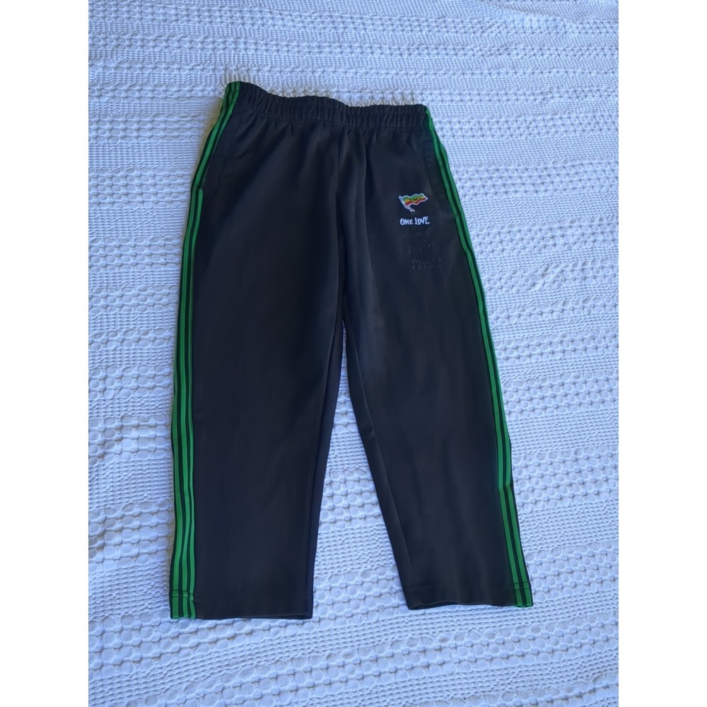 Bob Marley Shoe Palace Crop Sweatpants Striped Black‎ Green Sz Small Women 27x22